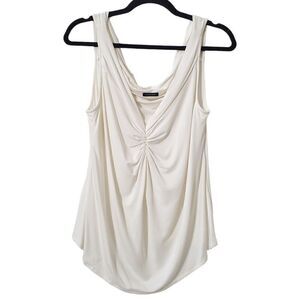 Magaschoni Blouse Top Size S Ivory Blouson Ruched Neckline Sleeveless Womens